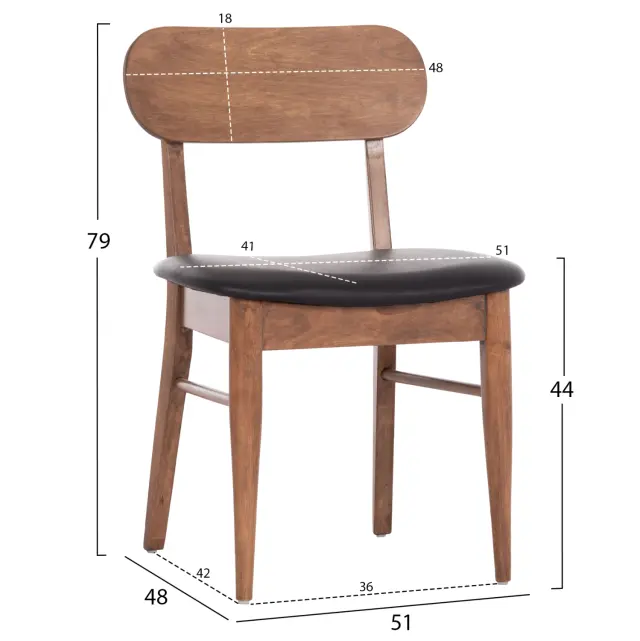 KΑΡΕΚΛΑ ΤΡΑΠΕΖΑΡΙΑΣ FB99945.03 ΚΑΡΥΔΙ RUBBERWOOD-ΜΑΥΡΟ PU 51x48x79Υεκ 2