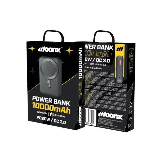 MOONX magnetic power bank MP03 PD 20W 1xUSB-C + 1xUSB QC3.0 22.5W 10000mAh black