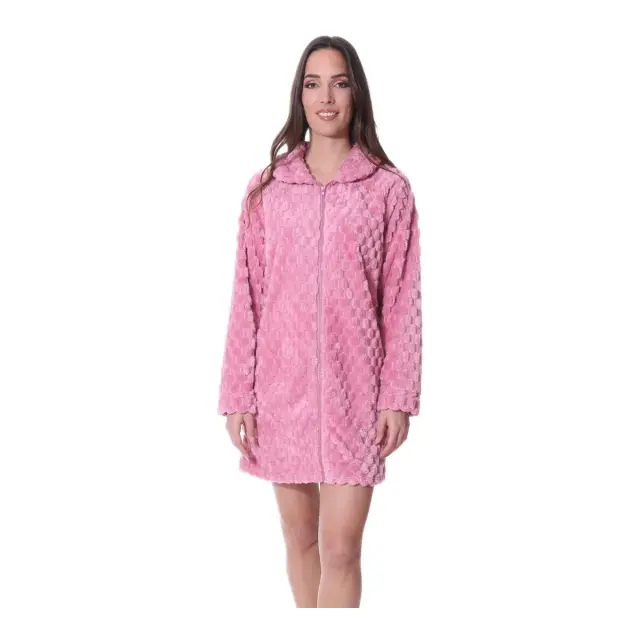 Lydia Creations Γυναικεία Ρόμπα Fleece με Φερμουάρ, Χρώμα Σάπιο Μήλο