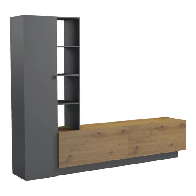 Σύνθετο σαλονιού Tilveo pakoworld oak-ανθρακί 230x41.5x180εκ 3