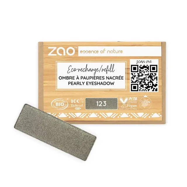 Zao Organic Eyeshadow Rectangle Pearly Refill - Βιολογική Pearly Σκιά Ματιών (Ανταλλακτικό) - Zao 123 Grey khaki