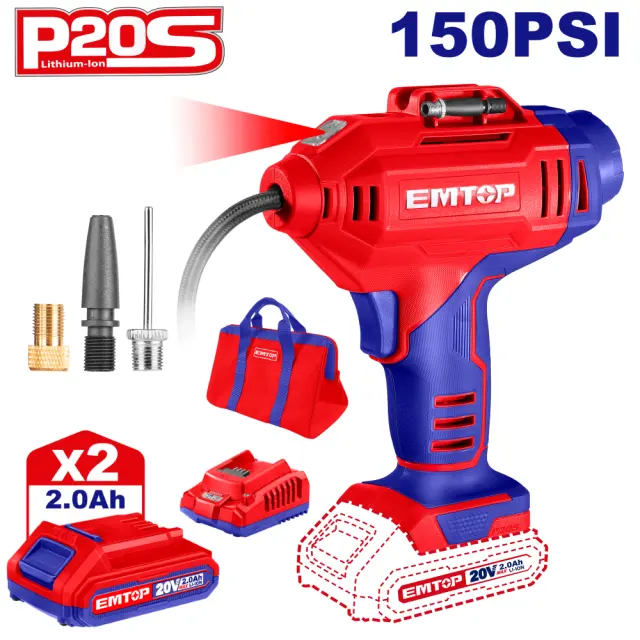 EMTOP ΑΕΡΟΣΥΜΠΙΕΣΤΗΣ 150PSI ΜΠΑΤΑΡΙΑΣ 20V/2X2Ah ELAC2018SE