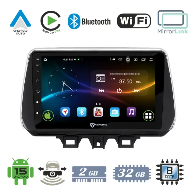 VenCore Οθόνη Multimedia Android 15 10.1" 9109A MTK6762 Octa-Core 2GB/32GB IPS με Πρόσοψη, CarPlay, Android Auto και Υποστήριξη Κάμερας Οπισθοπορείας AHD για Hyundai ix35 2018-2020 – Μαύρη (3236-10008-0609B)