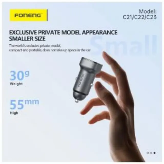 Φορτιστής Αυτοκινήτου Ταχείας Φόρτισης Foneng C23 με Διπλή Έξοδο USB A & USB C PD QC 30W Σκούρο Γκρι N70242 2