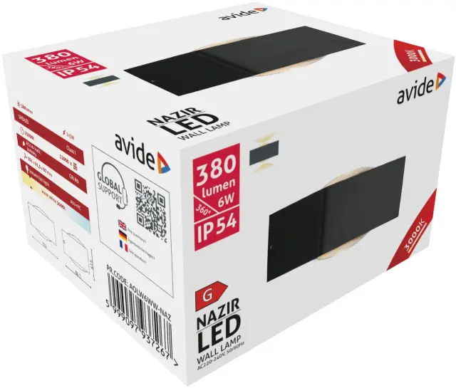 Avide Εξωτερικό Φωτιστικό Τοίχου Nazir LED 6W Θερμό 3000K IP54 15.001.0825 3