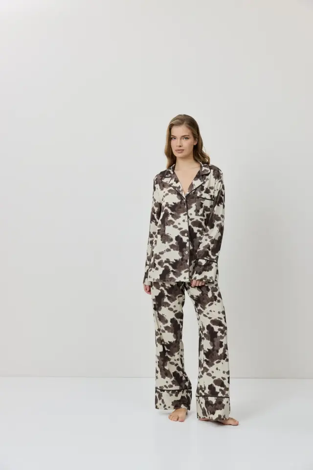 Aruelle Bianca Πιτζάμα Βισκόζης Κουμπωτή Με Animal Print Σχέδιο 2