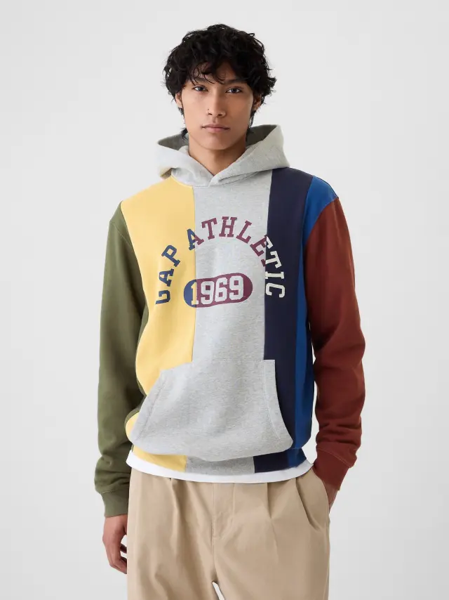 Colorblock Athletic Logo Φούτερ με Κουκούλα Crazy stripe