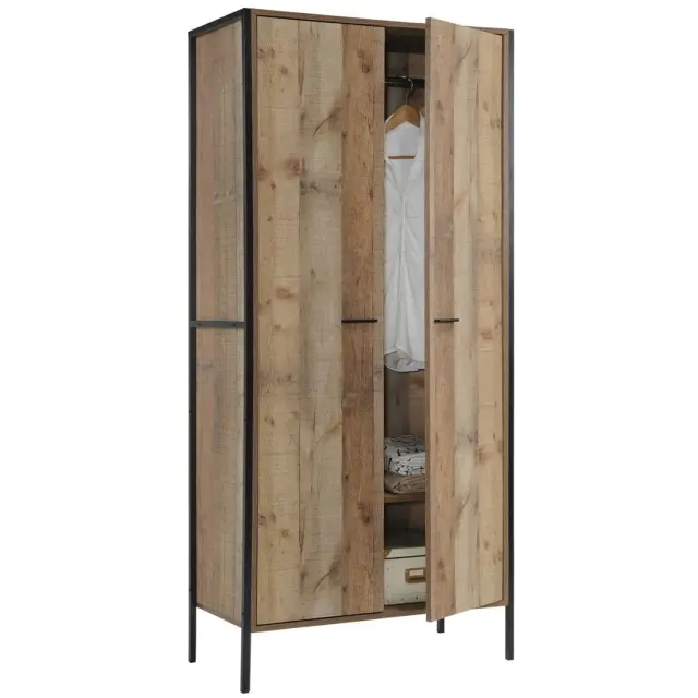 Ντουλάπα PALLET-W Δίφυλλη Αντικέ Καρυδί/Μαύρο Μέταλλο/Μελαμίνη 84x52x180cm