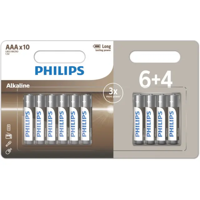 Μπαταρίες Αλκαλικές AAA Υψηλής Απόδοσης 10Τμχ PHILIPS LR03A10BP/GRS