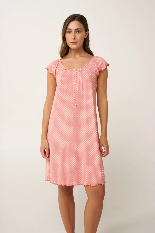 Καλοκαιρινό Νυχτικό Micromodal με Κουμπάκια Vamp 24061 PINK TAN