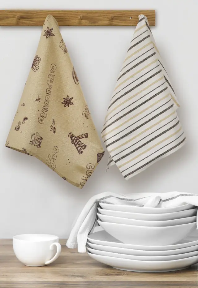 Σετ 2Τεμ Πετσέτες Κουζίνας 40x60 Whitegg Ποτ33-2 Beige-White 100% βαμβακερό