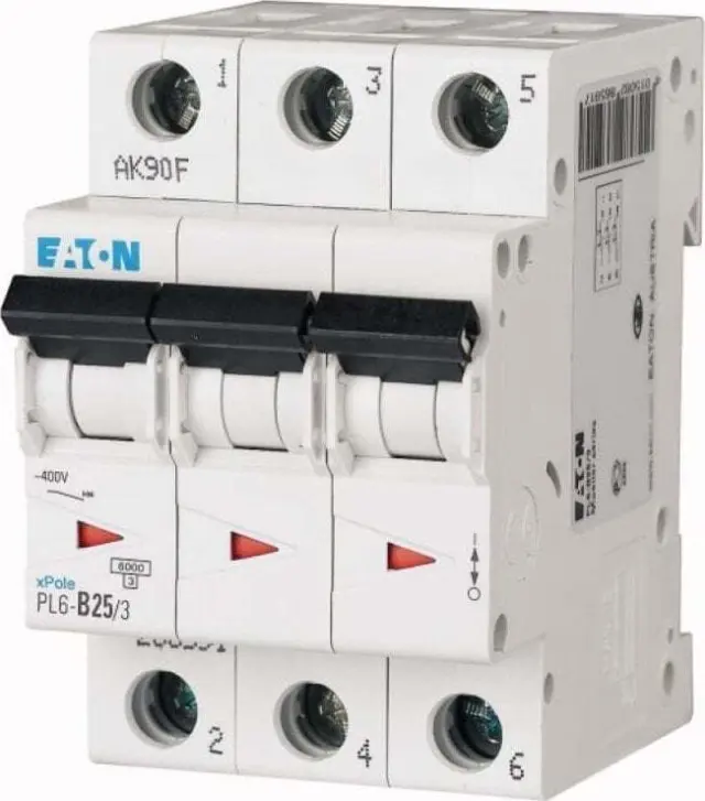 PL6-B25/3 Miniature circuit breaker (MCB), 25 A, 3p, characteristic: B