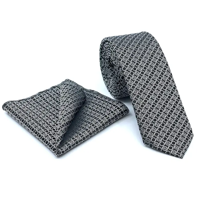 Γραβάτα Microfiber σε Μαύρο Μοτίβο Σετ με Μαντηλάκι