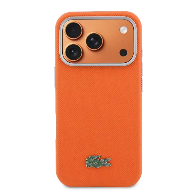 Lacoste PVC Petit Pique Semi Wrap MagSafe Case for iPhone 17 Pro Max Orange 3