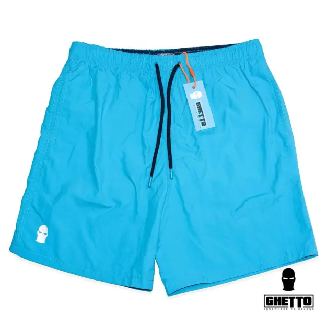 Ghetto Men’s Swim Shorts Mask Logo | Quick Dry Board Shorts Blue Miami