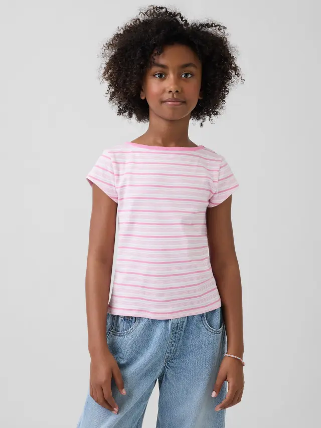 Παιδική Cap-Sleeve Fitted Μπλούζα Pink stripe
