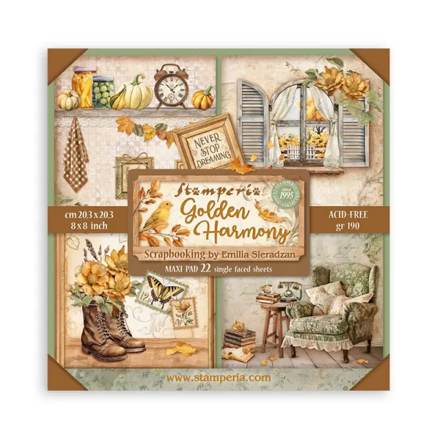 Χαρτιά scrapbooking 22τεμ μονής όψης, 20.3×20.3cm Stamperia, Golden Harmony