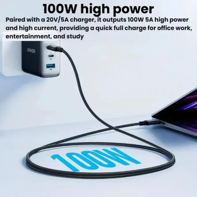 Anker® /A8756 Braided Καλώδιο USB-C σε USB-C 100W 1m-White. 2