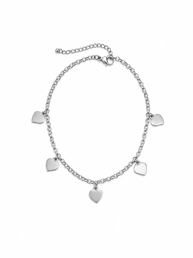 Ghetto Stainless Steel Heart Charm Anklet – Silver