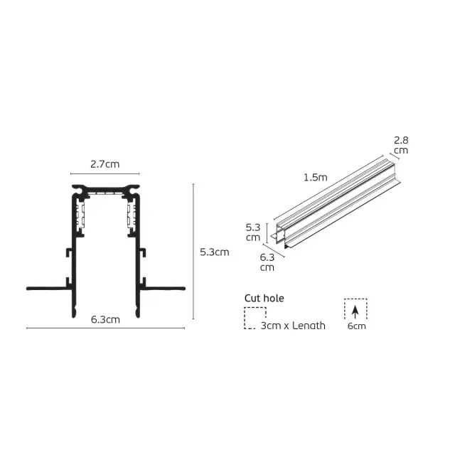 Eiva Led μαγνητική ράγα 1.5μ λεπτή 48V DALI χωνευτή trimless μαύρη Μαύρο 2