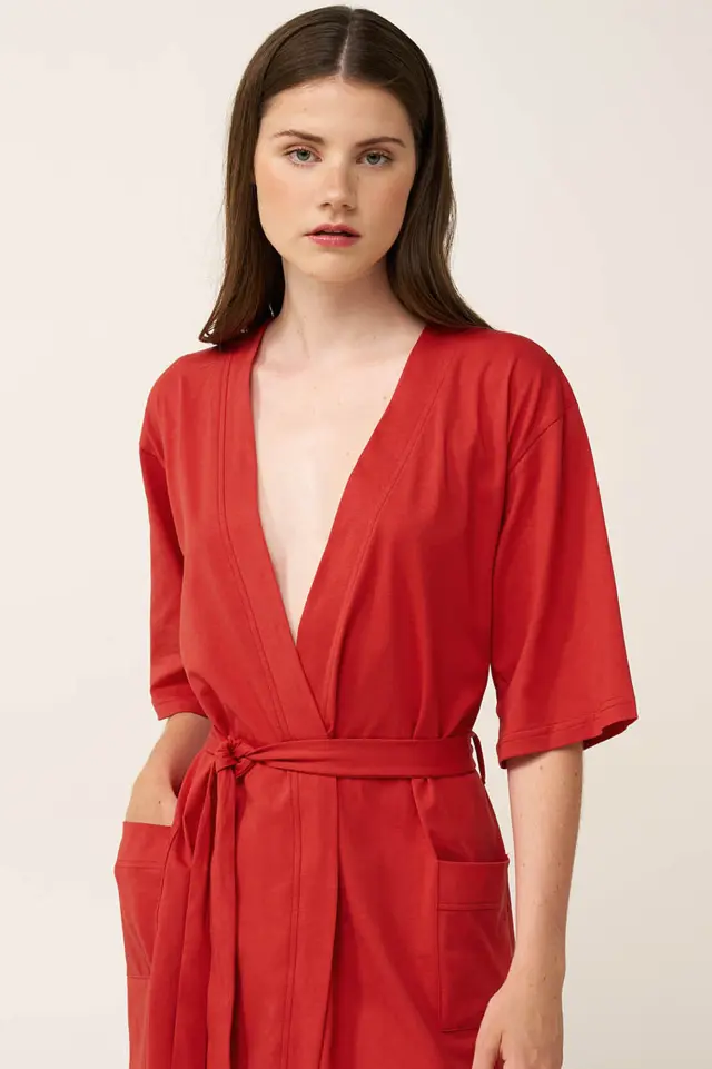 Γυναικείο Σταυρωτή Ρόμπα Βαμβακερή Vamp 24263 RED AURORA 3