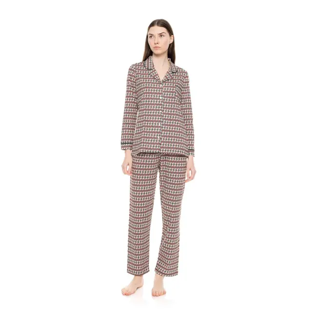 Γυναικεία πυτζάμα κουμπωτή Forest Green Geo W1559 Τύπος Pink Label