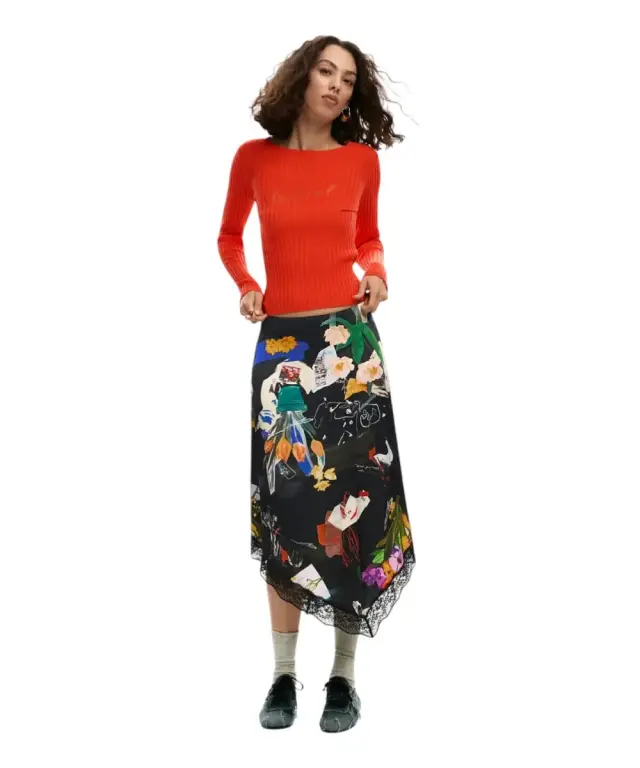 Desigual - Γυναικεία Φούστα Midi Fal Vent Arty 26SWFW03-2000 Μαύρο - XS 3