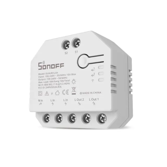 Sonoff Dual R3 Lite Smart Ενδιάμεσος Διακόπτης Wi-Fi σε Λευκό Χρώμα (DUALR3 LITE) (SONDUALR3LITE) 2