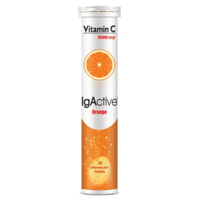 IgActive Vitamin C Βιταμίνη για Ενίσχυση του Ανοσοποιητικού, τo Δέρμα & Αντιοξειδωτική δράση 1000mg Πορτοκάλι 20 αναβράζοντα δισκία