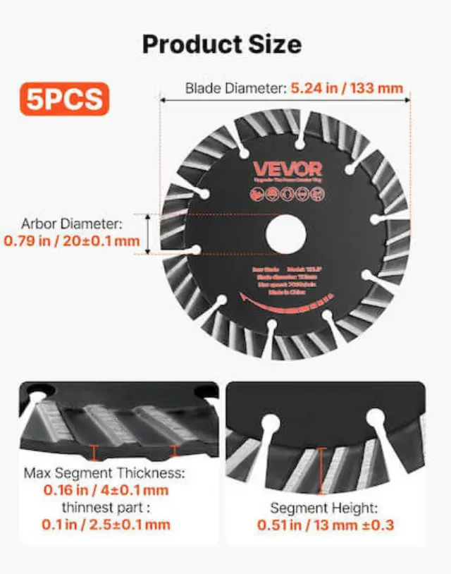 Δίσκος Κοπής Δομικών Vevor 133mm 5τμχ 3