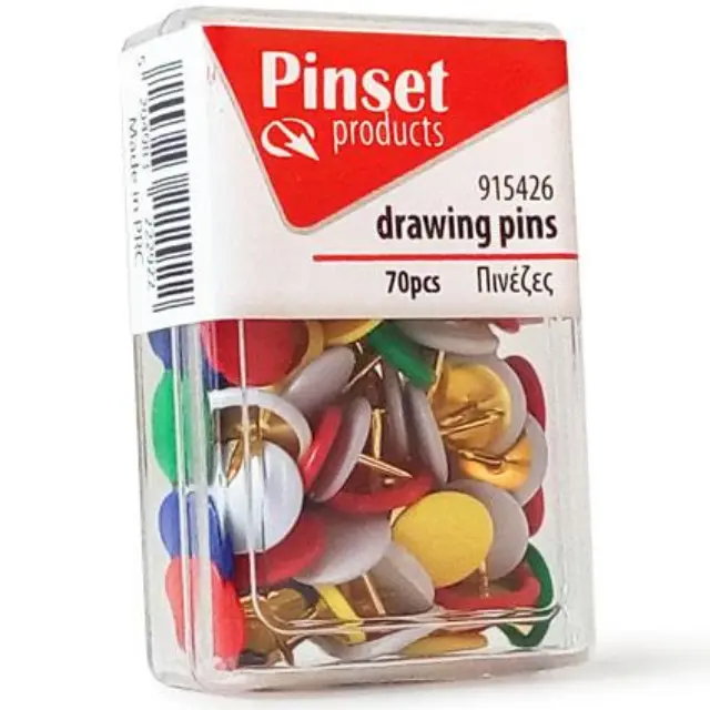 Πινέζες Pinset 70τεμ Χρωματιστές