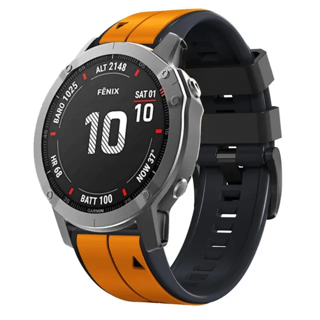 Dual Color Λουράκι για Garmin Fenix 5/6/6 Pro/7/8/9 (47mm)-Orange/Black OEM