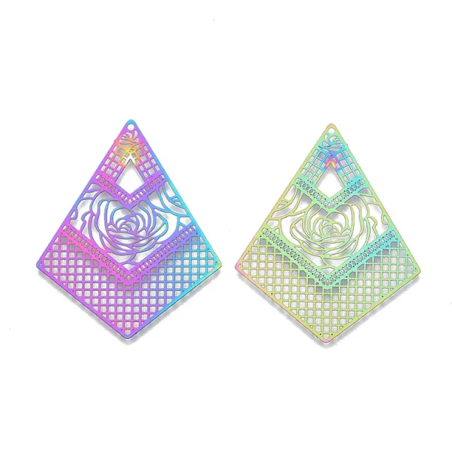 Διακοσμητικό από Ανοξείδωτο Ατσάλι 201 Etched Filigree Trapezium Drop 45.5x36x0.3mm - Multicolor - 5τεμ