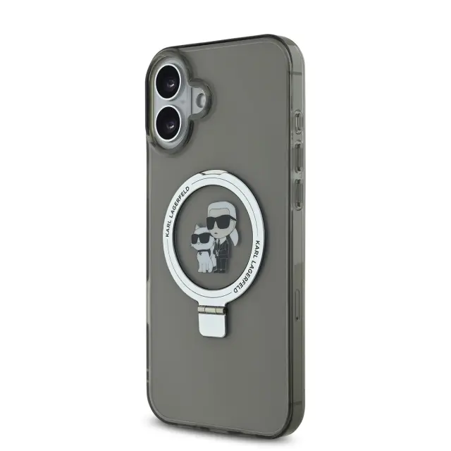 Karl Lagerfeld Ringstand Karl and Choupette MagSafe Case for iPhone 16 Plus Black 3