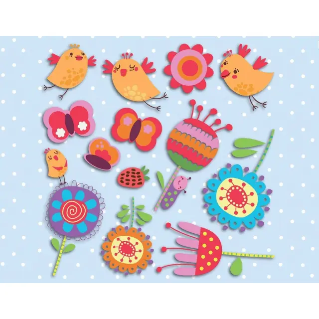 Αυτοκόλλητα 3 επιπέδων Ango Birds & Flowers 14501 2