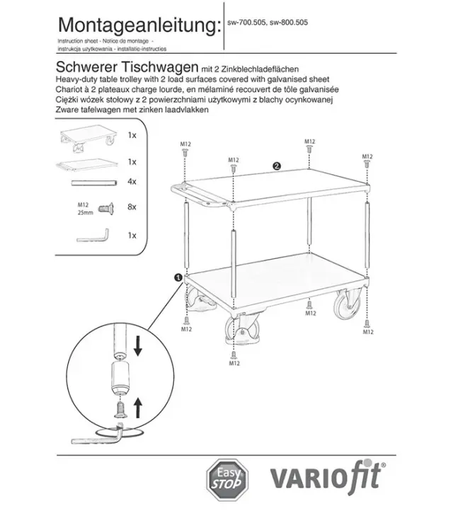 Variofit sw-800.505 Τρόλεϊ Βαρέως Τύπου 2 Επιπέδων Γαλβανιζέ για Φορτίο Βάρους ως 500kg 2