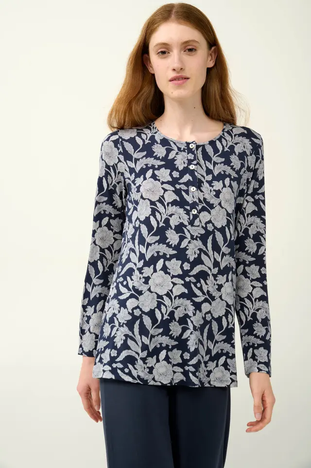 Γυναικεία Πυτζάμα Micromodal με Κουμπάκια Vamp 23060 BLUE BLAZER
