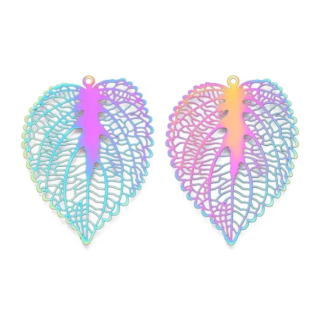 Διακοσμητικό από Ανοξείδωτο Ατσάλι 201 Etched Filigree Leaf 47x35x0.2mm - Multicolor - 5τεμ