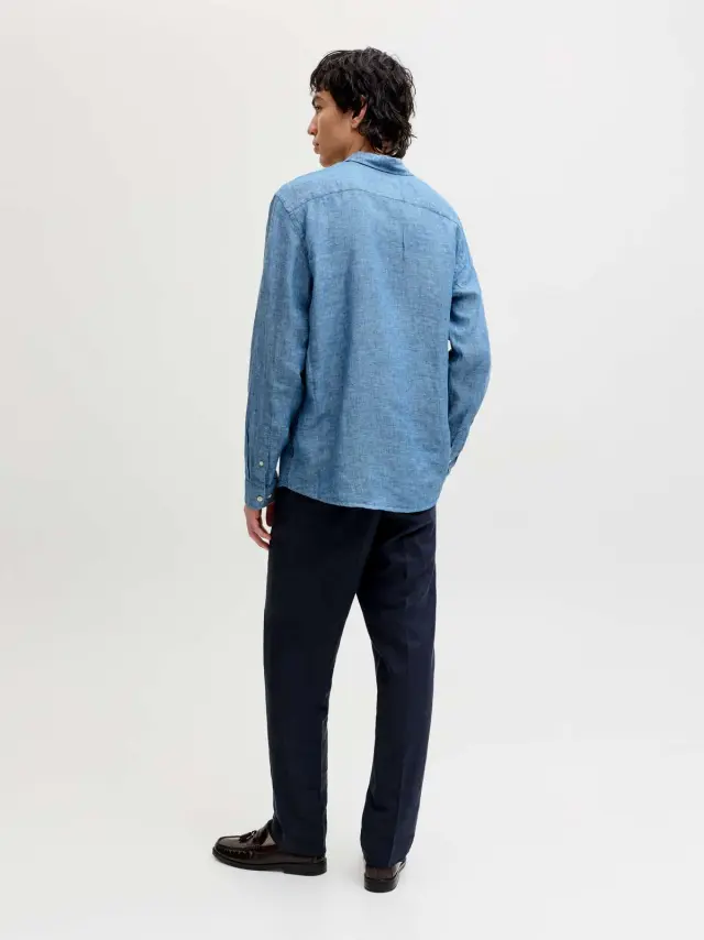 JPRBLALAWRENCE LINEN LS SHIRT SN Faded Denim 2