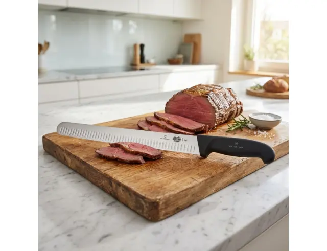 Μαχαίρι τεμαχισμού Victorinox Fibrox με αυλακώσεις, με φαρδιά λάμα και μήκος λεπίδας 36cm - Black5.4723.36