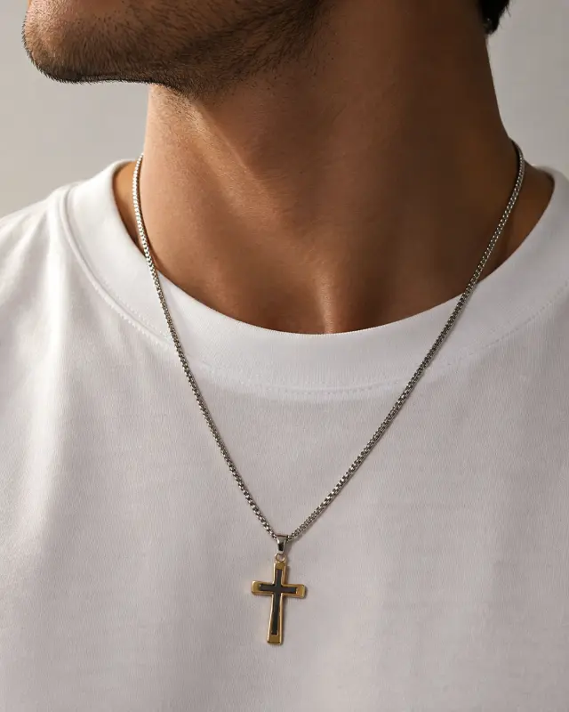 Ghetto 50cm Cross Necklace Gold + Silver 2
