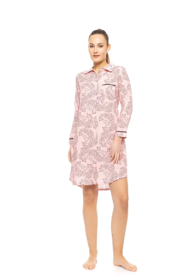 W1803 - Type - NIGHTGOWN BUTTONED ROSE LEOPARD