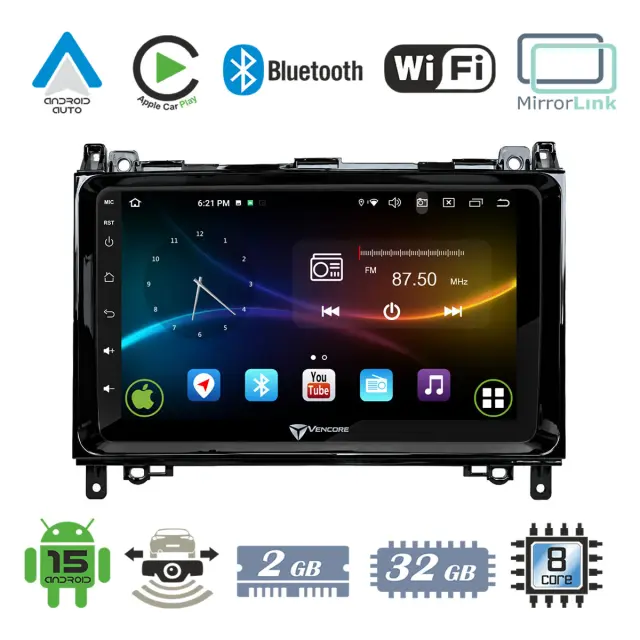 VenCore Οθόνη Multimedia Android 15 9" 9109A MTK6762 Octa-Core 2GB/32GB IPS με Πρόσοψη, CarPlay, Android Auto και Υποστήριξη Κάμερας Οπισθοπορείας AHD για Mercedes Sprinter II W906 2006-2018 – Μαύρη (3236-10007-0759B)