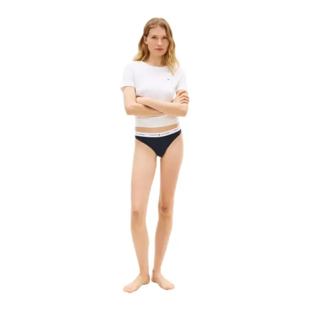 Tommy Hilfiger Γυναικείο String Logo Waistband Stretch Cotton Thongs - Τριπλό Πακέτο, Χρώμα Σκούρο Μπλε-Nude-Γαλάζιο - L 3