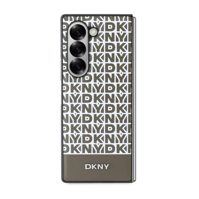 DKNY PU Leather Repeat Pattern Bottom Stripe MagSafe Case for Samsung Galaxy Z Fold 6 Brown 2