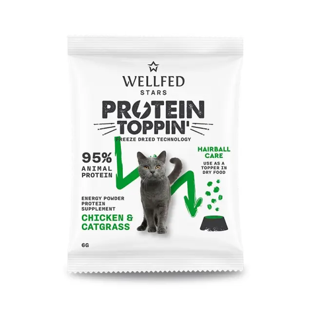 WellFed Freeze Dried Protein Toppin Συμπλήρωμα Διατροφής Γάτας με Κοτόπουλο & Γατόχορτο 6gr