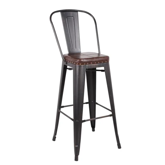 Σκαμπώ Bar RELIX Μέταλλο/PU Μαύρο/Καφέ 43x43x114cm