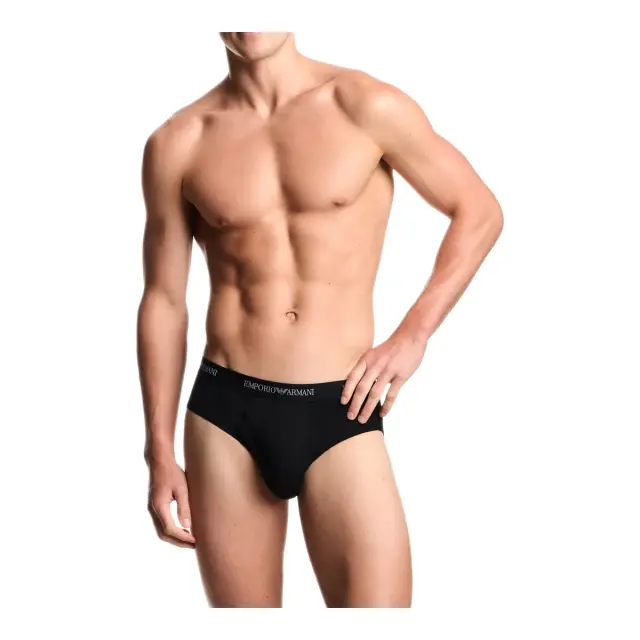 Emporio Armani Ανδρικό Slip Core Logo Waistband - Τριπλό Πακέτο, Χρώμα Μαύρο-Μαύρο-Μαύρο 2