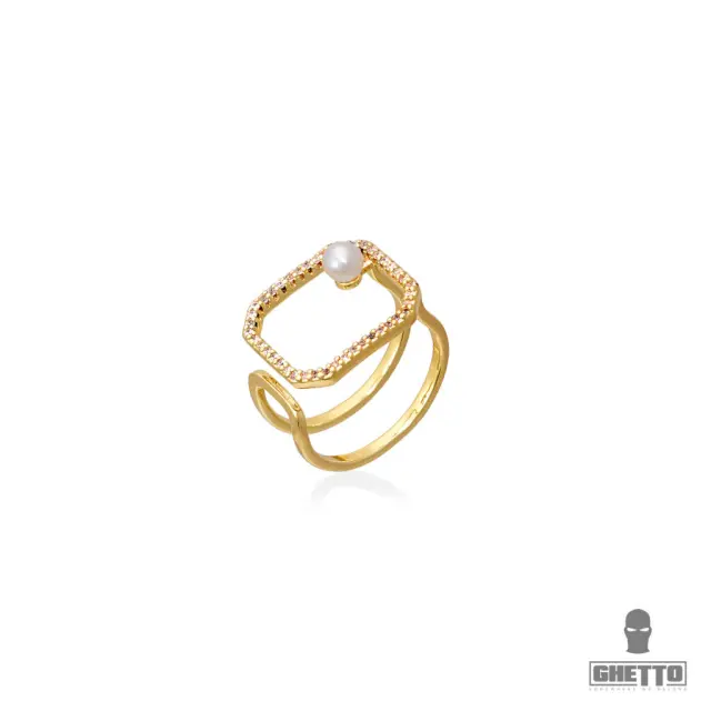 Ghetto Luxury 18k Plated Zircon Tail Ring Layered CZ Pearl