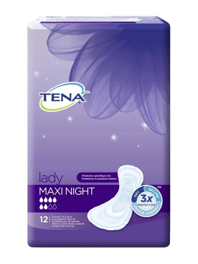 Tena Discreet Maxi Night Πολύ Απορροφητικές Σερβιέτες Ακράτειας Νυκτός 12 τεμάχια 3